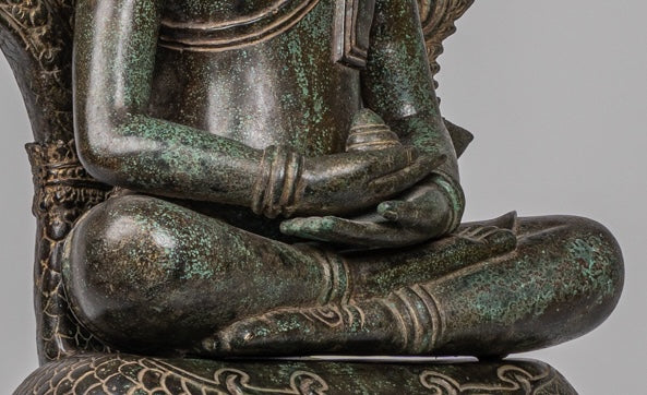 Estatua de Buda - Estilo de bayón antiguo Khmer Meditación Naga Naga Buddha - 114cm/46 "