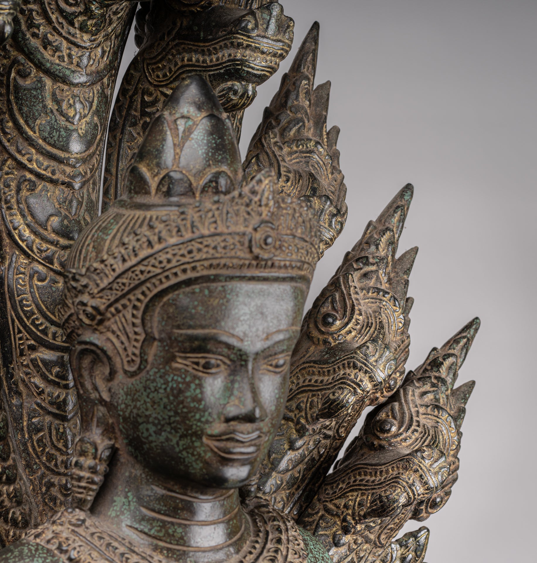 Estatua de Buda - Estilo de bayón antiguo Khmer Meditación Naga Naga Buddha - 114cm/46 "