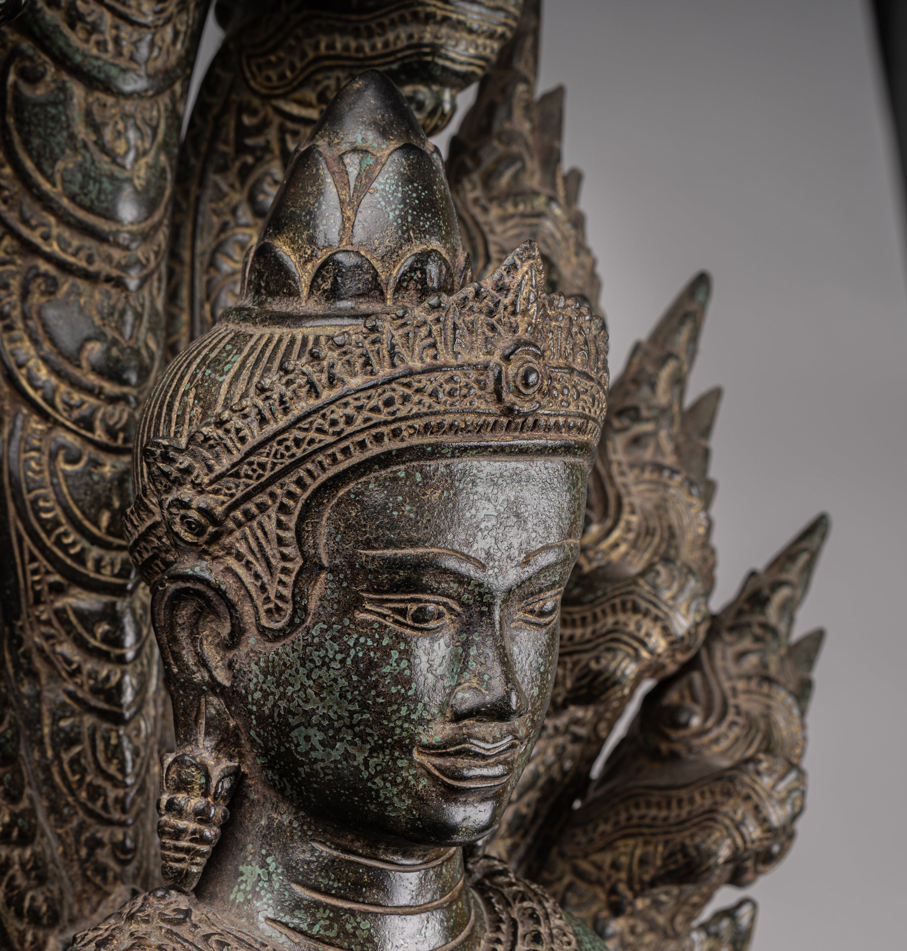 Estatua de Buda - Estilo de bayón antiguo Khmer Meditación Naga Naga Buddha - 114cm/46 "