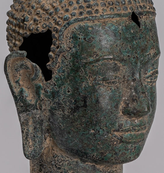 Estatua de Buda - Cabeza de Buda de Lotus de Lotus de Bronce de Estilo Jurón Antiguo - 36 cm/14 "
