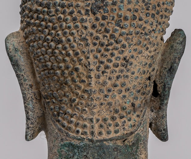 Estatua de Buda - Cabeza de Buda de Lotus de Lotus de Bronce de Estilo Jurón Antiguo - 36 cm/14 "