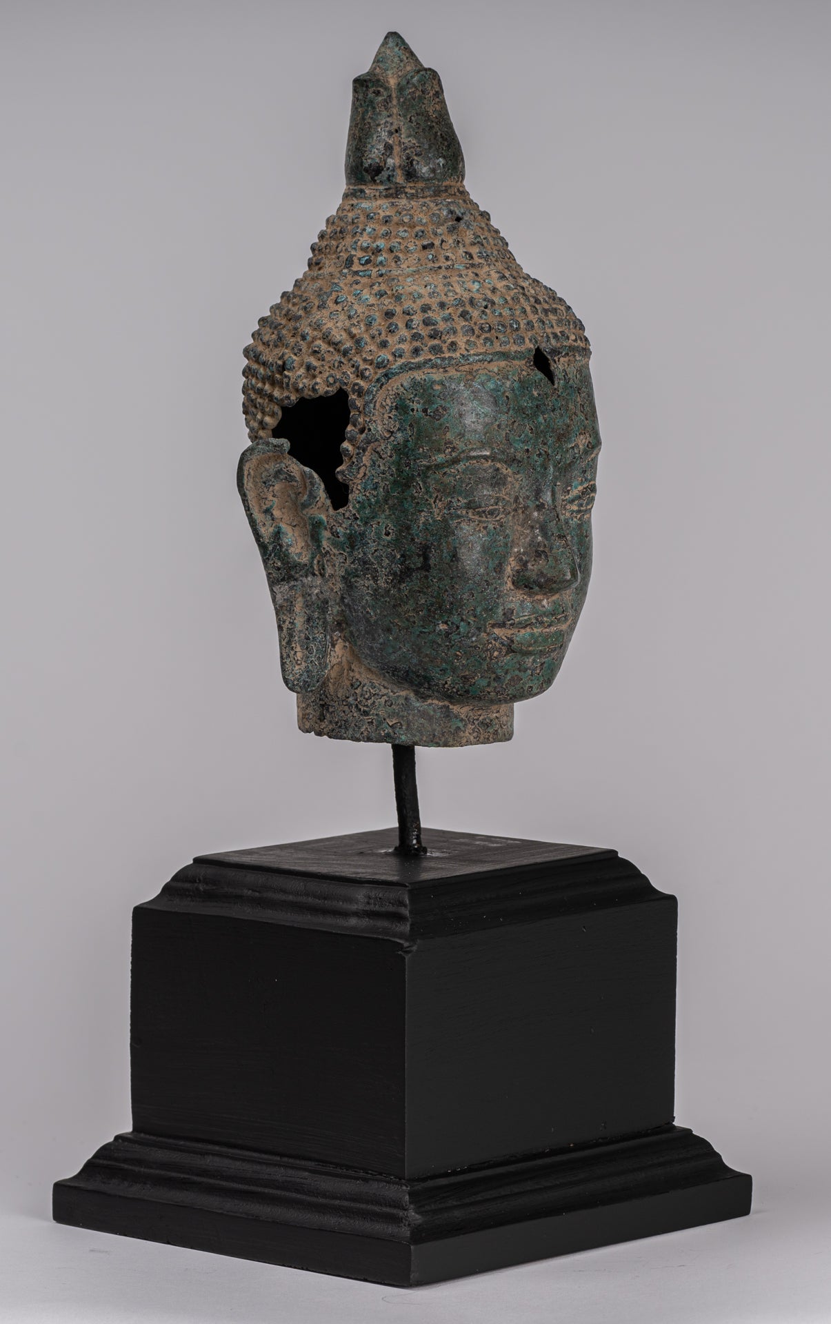 Estatua de Buda - Cabeza de Buda de Lotus de Lotus de Bronce de Estilo Jurón Antiguo - 36 cm/14 "