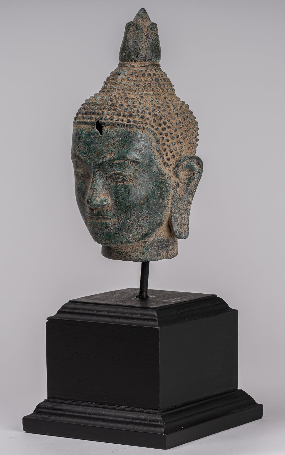 Estatua de Buda - Cabeza de Buda de Lotus de Lotus de Bronce de Estilo Jurón Antiguo - 36 cm/14 "