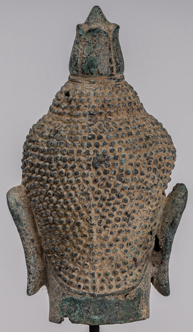 Estatua de Buda - Cabeza de Buda de Lotus de Lotus de Bronce de Estilo Jurón Antiguo - 36 cm/14 "