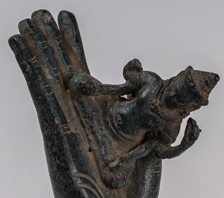 Mano de bronce de bronce de estilo jemer antiguo y brahma - 21 cm/8 "