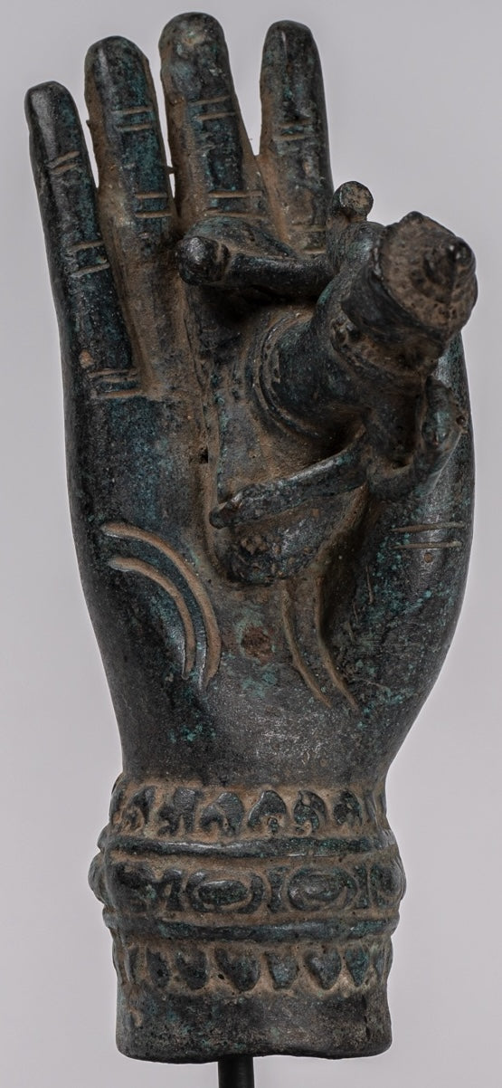 Mano de bronce de bronce de estilo jemer antiguo y brahma - 21 cm/8 "