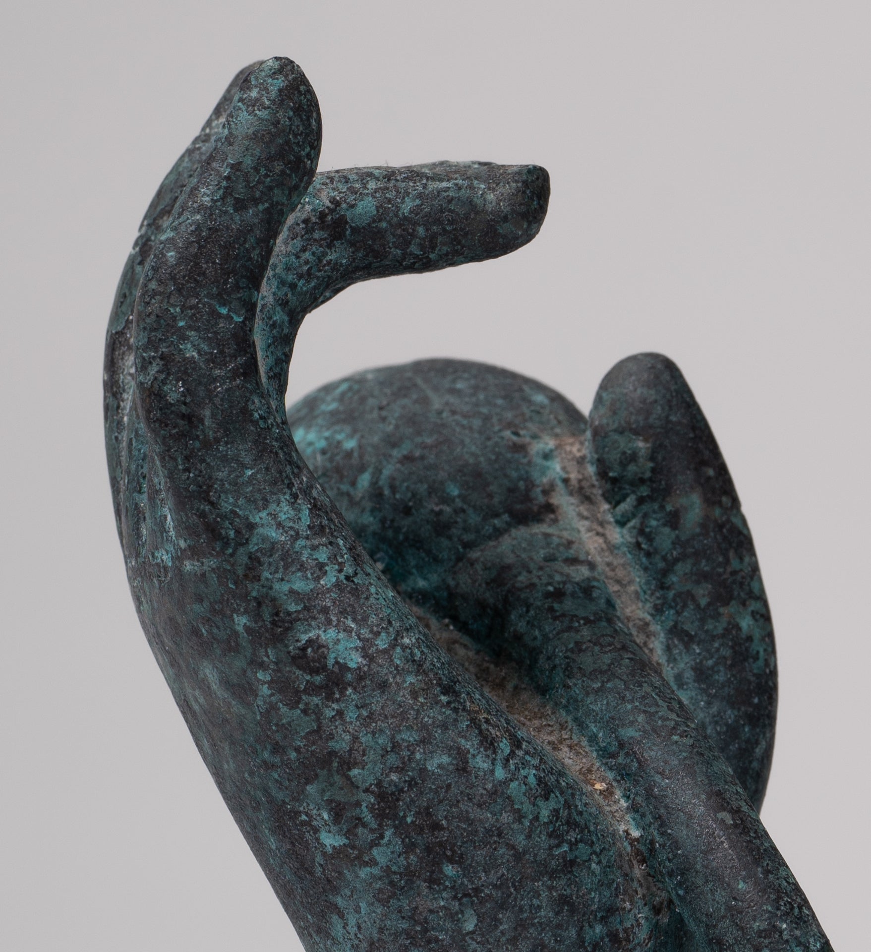 Mounted Antique Khmer Style Bronze Hand & Lotus Bud - 18cm/7"