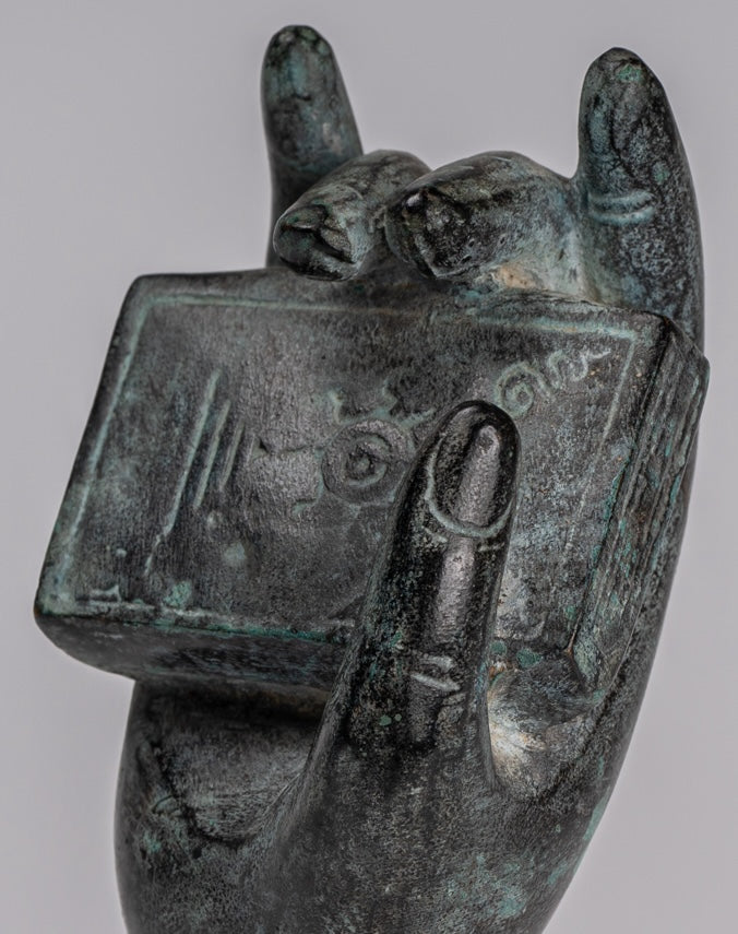 Mano de bronce de bronce del sudeste asiático de estilo antiguo montado - 17cm/7 "