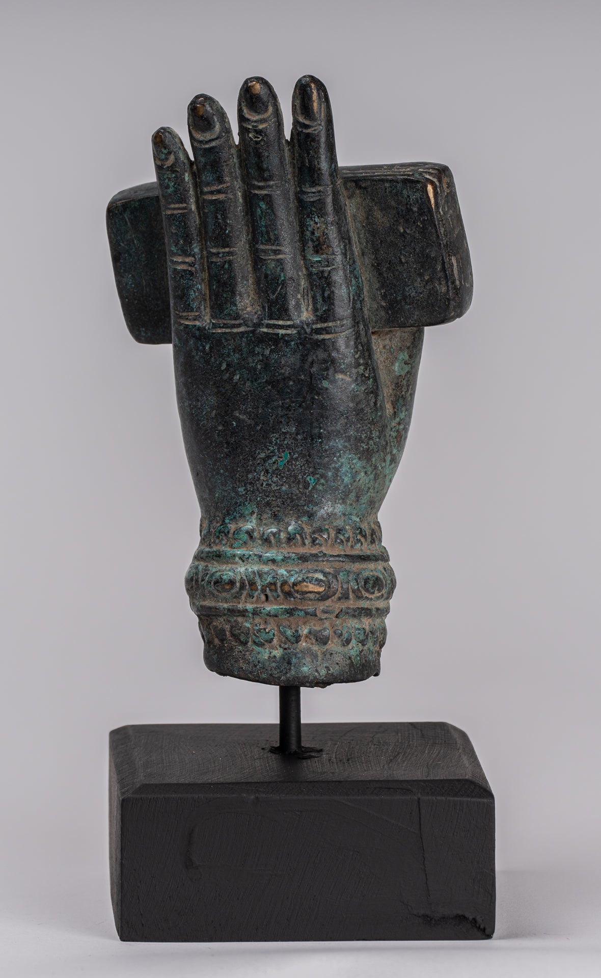 Monte Antique Khmer Style Southeast Asia Bronzo Hand & Sutra - 20 cm/8 "