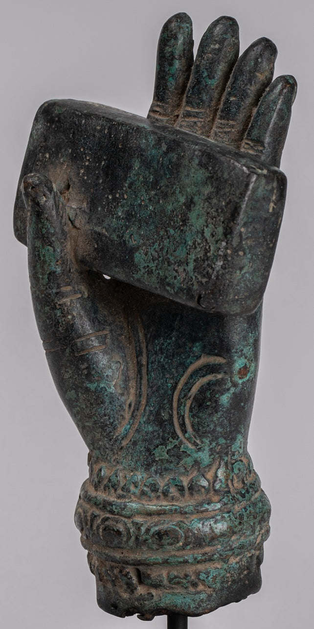 Monte Antique Khmer Style Southeast Asia Bronzo Hand & Sutra - 20 cm/8 "