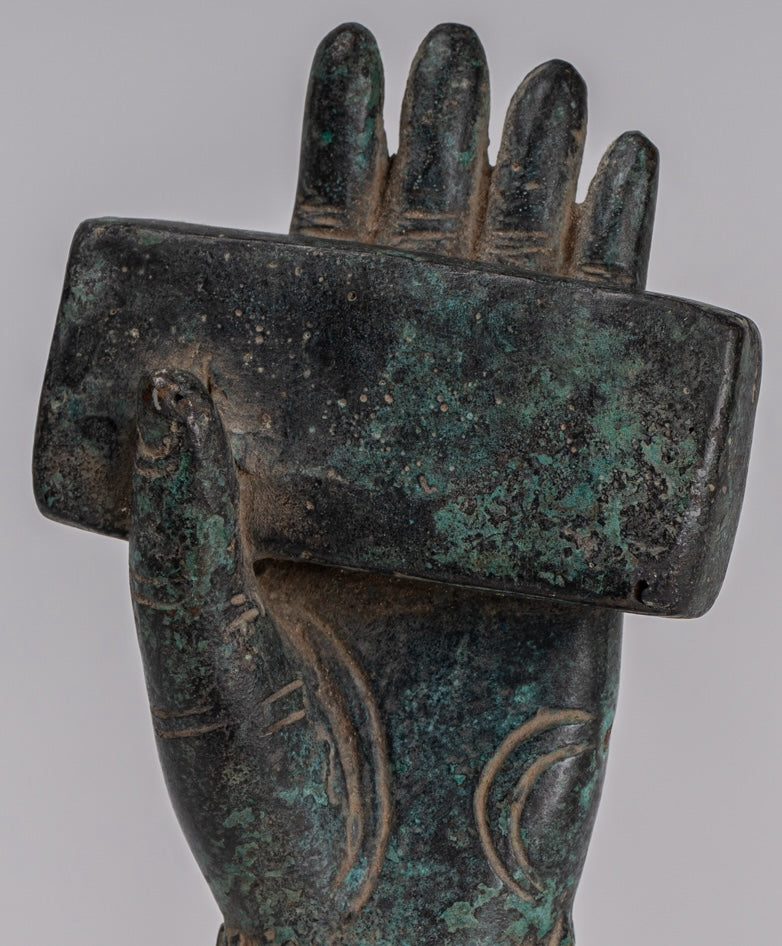 Monte Antique Khmer Style Southeast Asia Bronzo Hand & Sutra - 20 cm/8 "