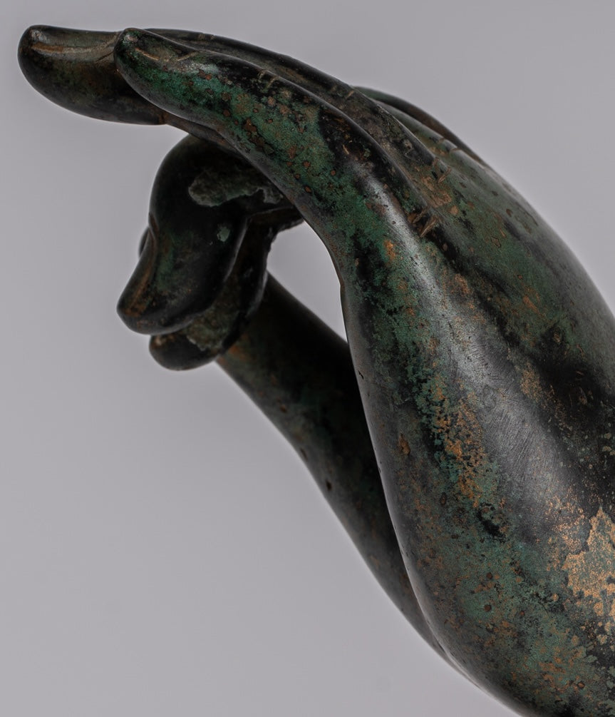 Mano de enseñanza de bronce de estilo tailandés de estilo antigüedades montado - 15 cm/6 "
