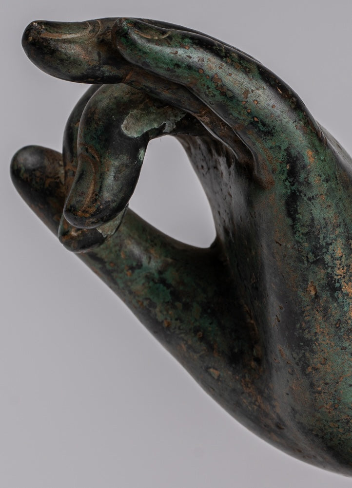 Mano de enseñanza de bronce de estilo tailandés de estilo antigüedades montado - 15 cm/6 "