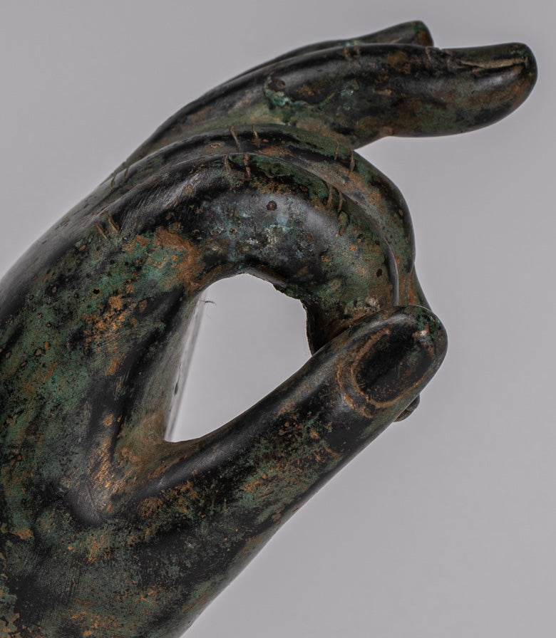Mano de enseñanza de bronce de estilo tailandés de estilo antigüedades montado - 15 cm/6 "