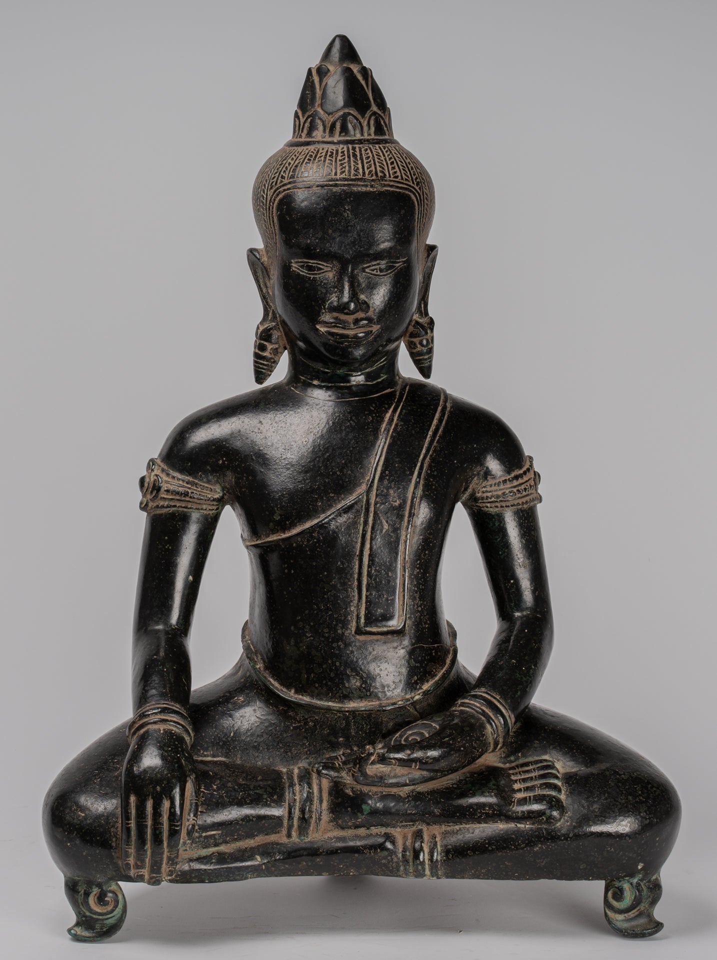 Statua Buddha - Antique Khmer in stile Bronzo illuminazione Bayon Buddha Statua - 57cm/23 "