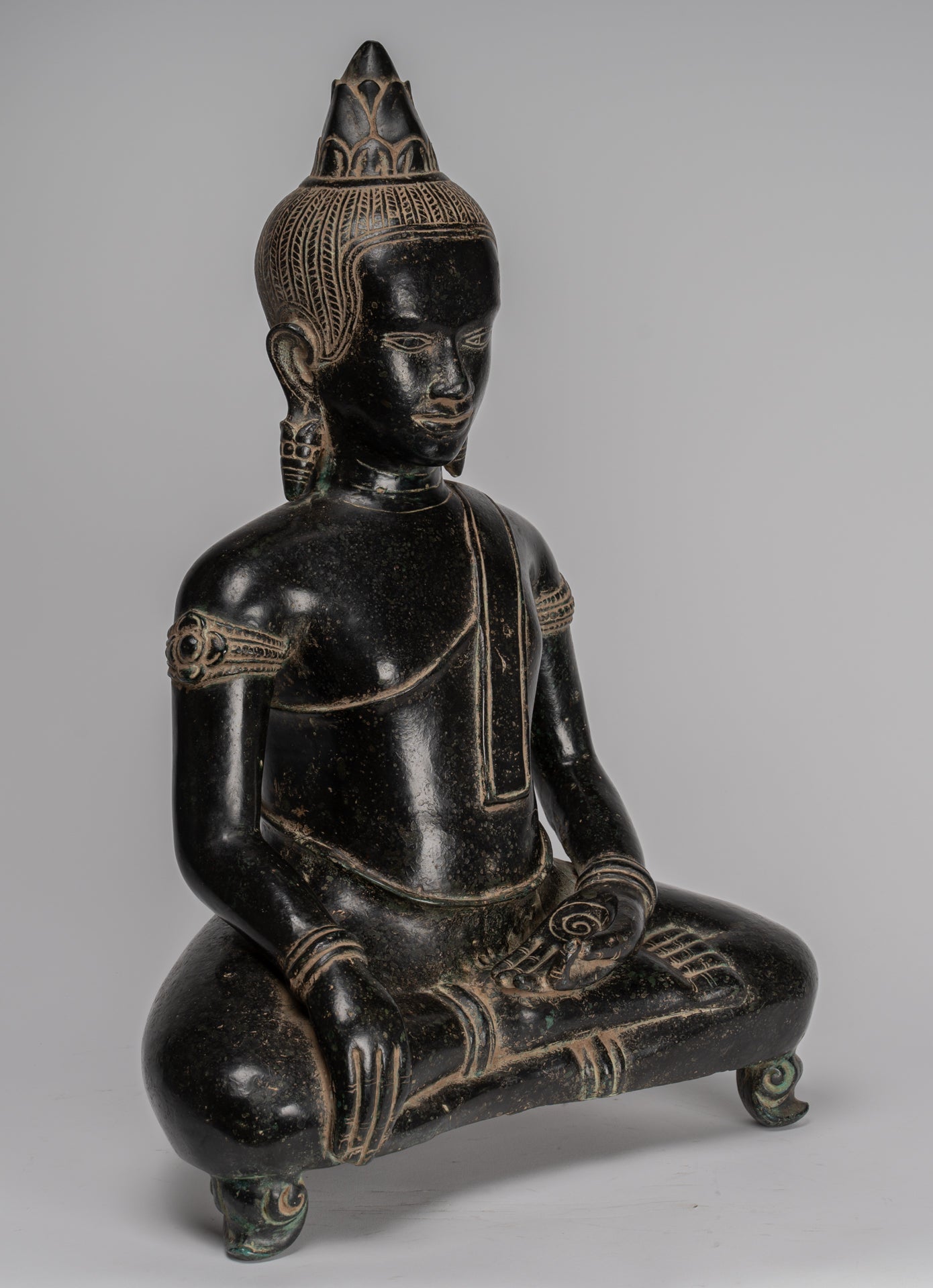 Statua Buddha - Antique Khmer in stile Bronzo illuminazione Bayon Buddha Statua - 57cm/23 "