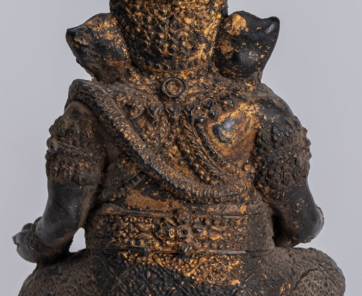 Ganesha Statue - Antique Thai Style Bronze Seated Rattanakosin Ganesha Statue - 19cm/8"