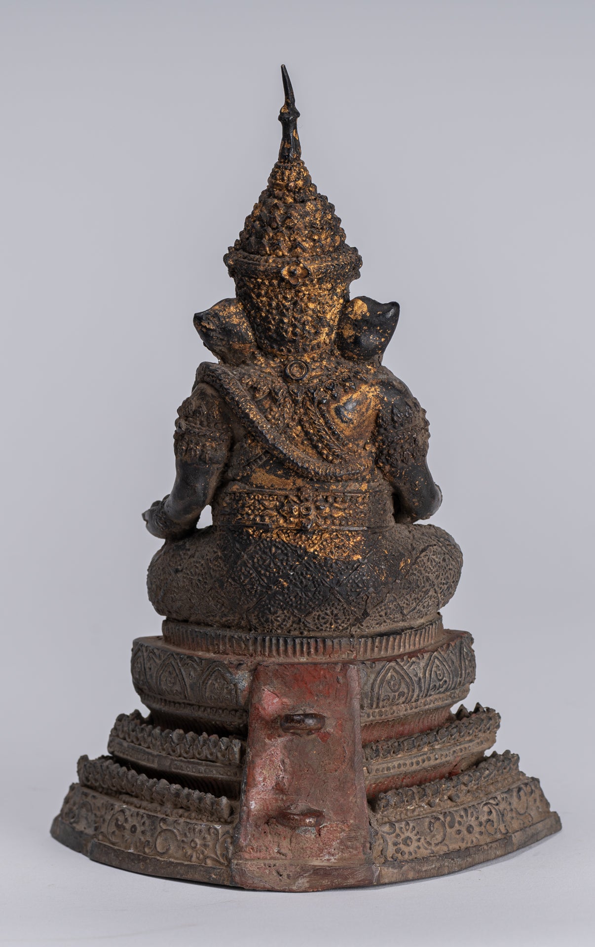 Ganesha Statue - Antique Thai Style Bronze Seated Rattanakosin Ganesha Statue - 19cm/8"