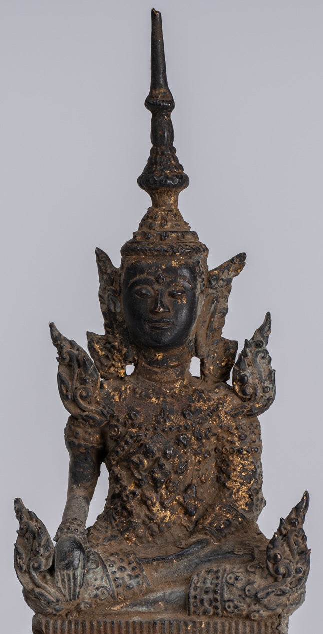 Statue di Buddha - Antique Thai Thai Bronze Rattanakosin Enlightenment Statua Buddha - 21 cm/8 "