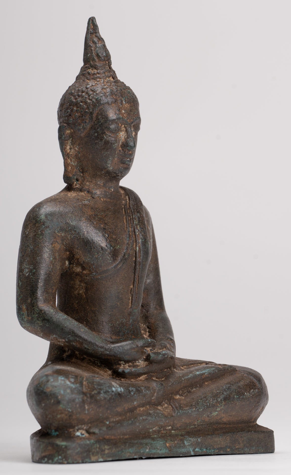 Buddha Sculpture - Antique Thai Style Bronze Seated Sukhothai Meditation Buddha Statue - 15.5cm/6"