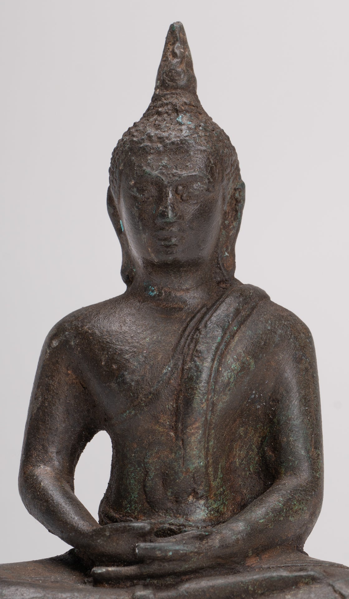 Buddha Sculpture - Antique Thai Style Bronze Seated Sukhothai Meditation Buddha Statue - 15cm/6"