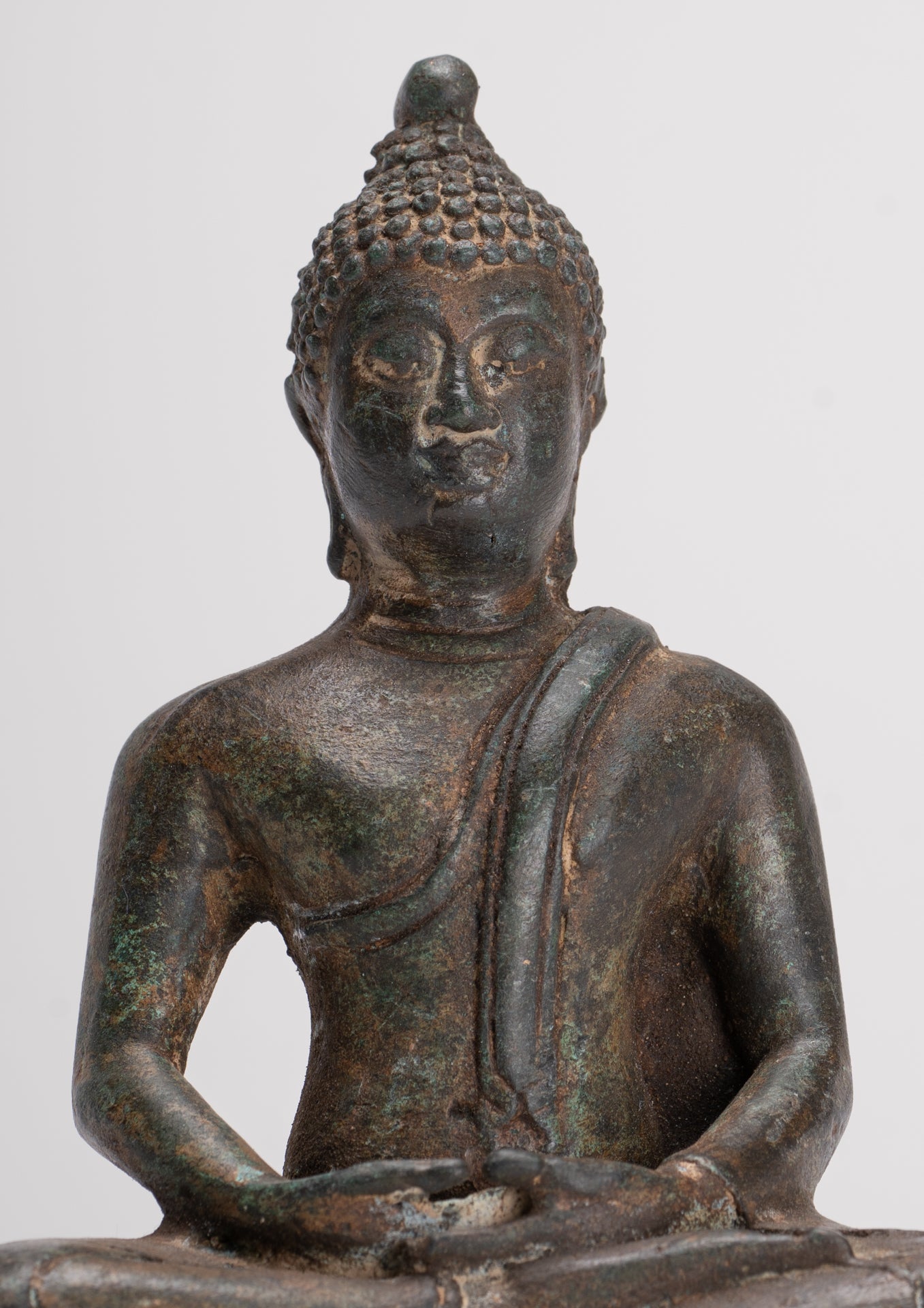 Buddha Sculpture - Antique Thai Style Bronze Seated Chiang Saen Meditation Buddha Statue - 14.5cm/6"