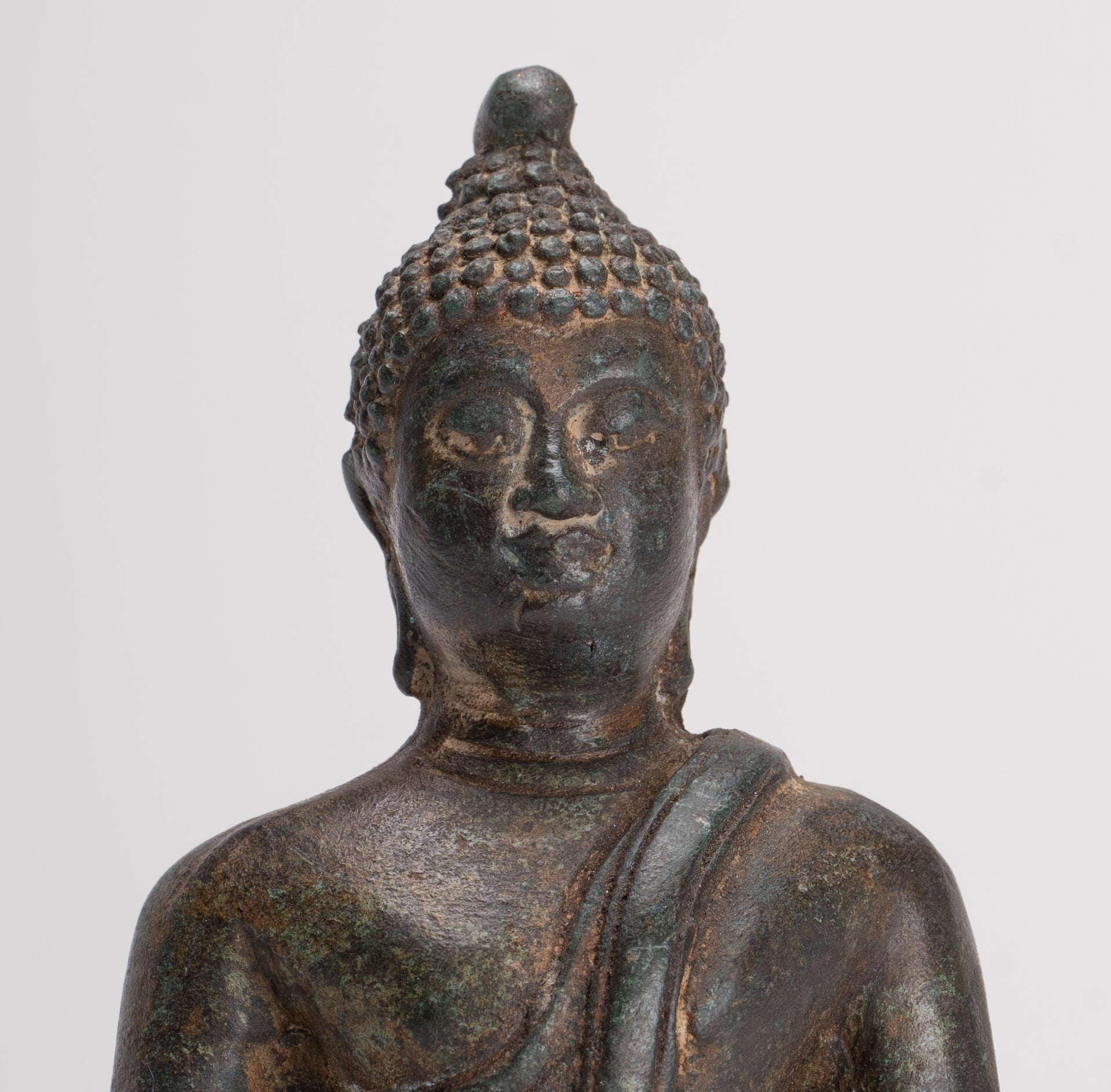 Buddha Sculpture - Antique Thai Style Bronze Seated Chiang Saen Meditation Buddha Statue - 14.5cm/6"