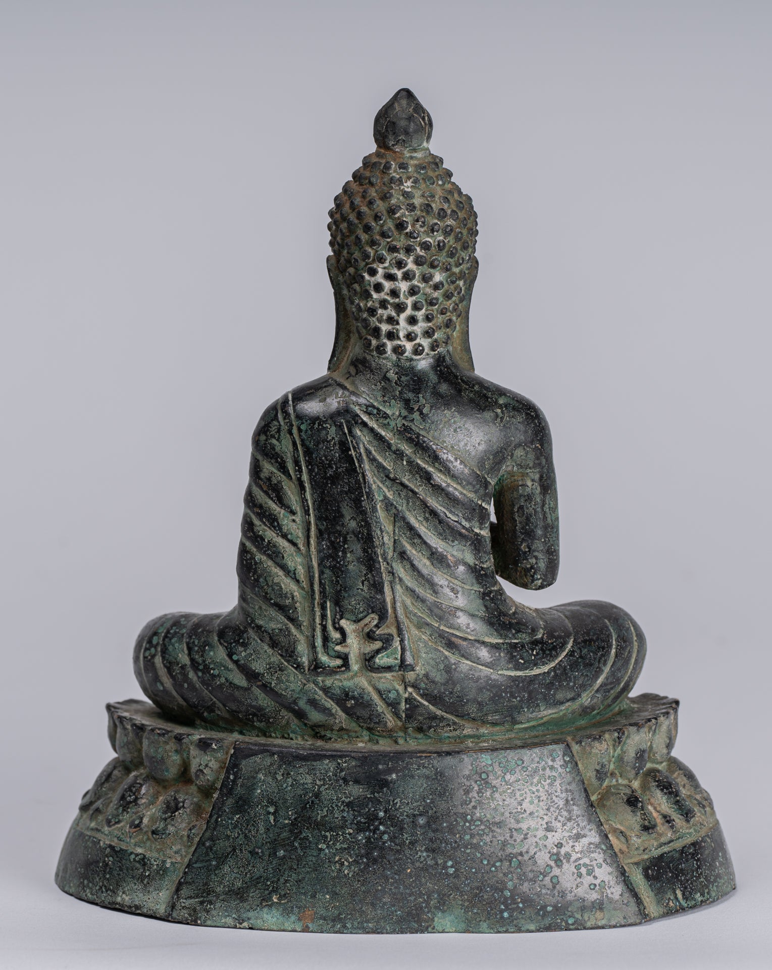 Buddha - Antique Khmer Style Bronze Enthroned Teaching Buddha Statue - 19cm/6"