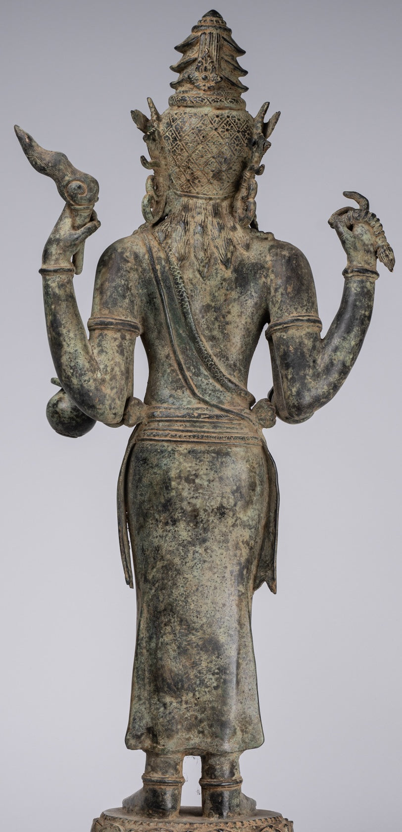 Statua Shiva - Antique in stile indonesiano Bronzo giavanese in piedi statua Shiva a 4 bracci - 82 cm/33 "