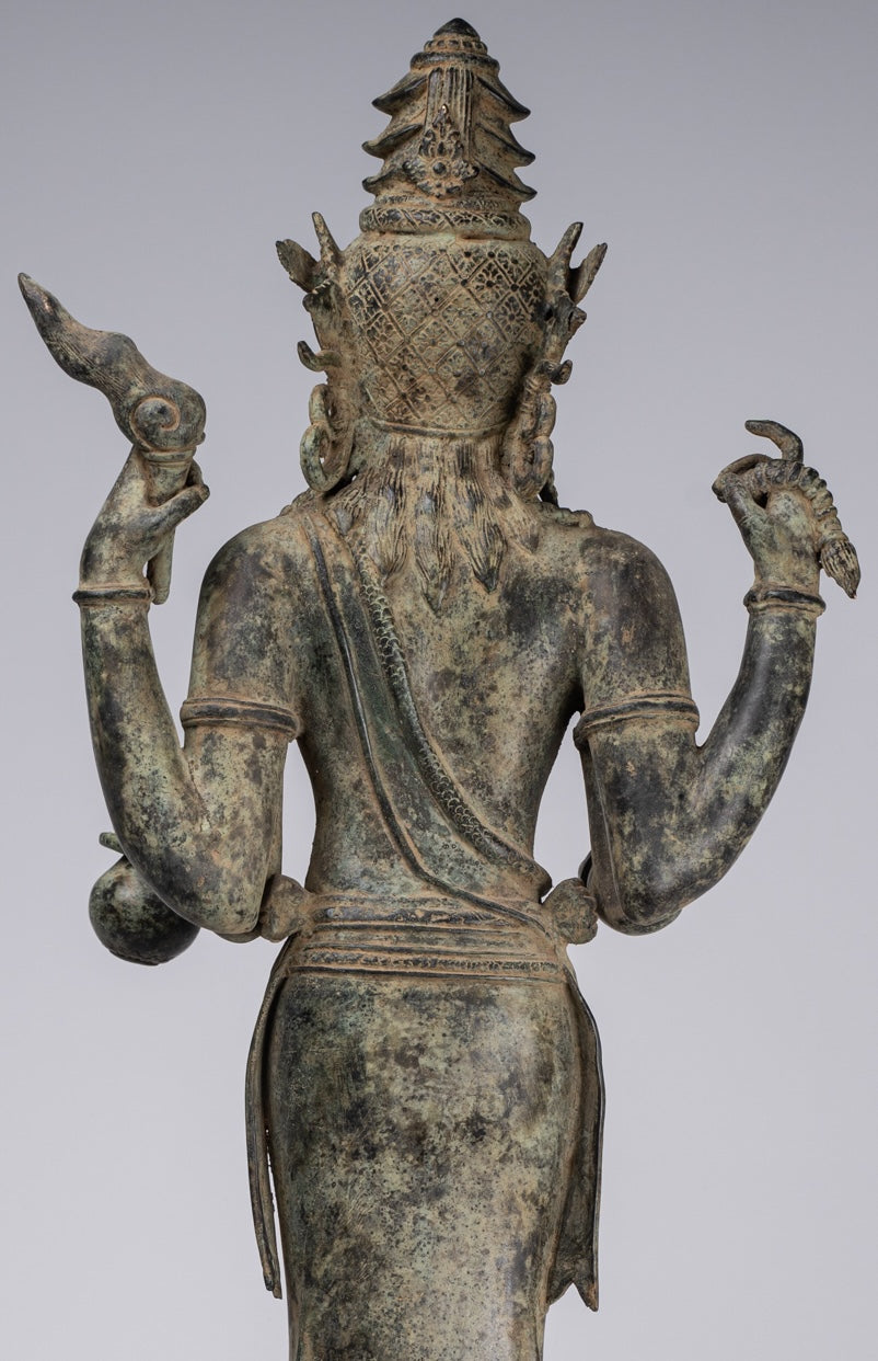 Statua Shiva - Antique in stile indonesiano Bronzo giavanese in piedi statua Shiva a 4 bracci - 82 cm/33 "