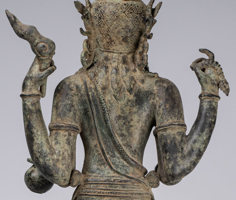 Statua Shiva - Antique in stile indonesiano Bronzo giavanese in piedi statua Shiva a 4 bracci - 82 cm/33 "