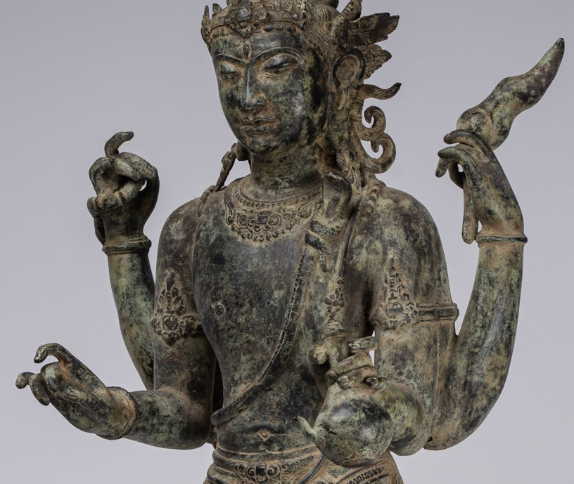 Statua Shiva - Antique in stile indonesiano Bronzo giavanese in piedi statua Shiva a 4 bracci - 82 cm/33 "