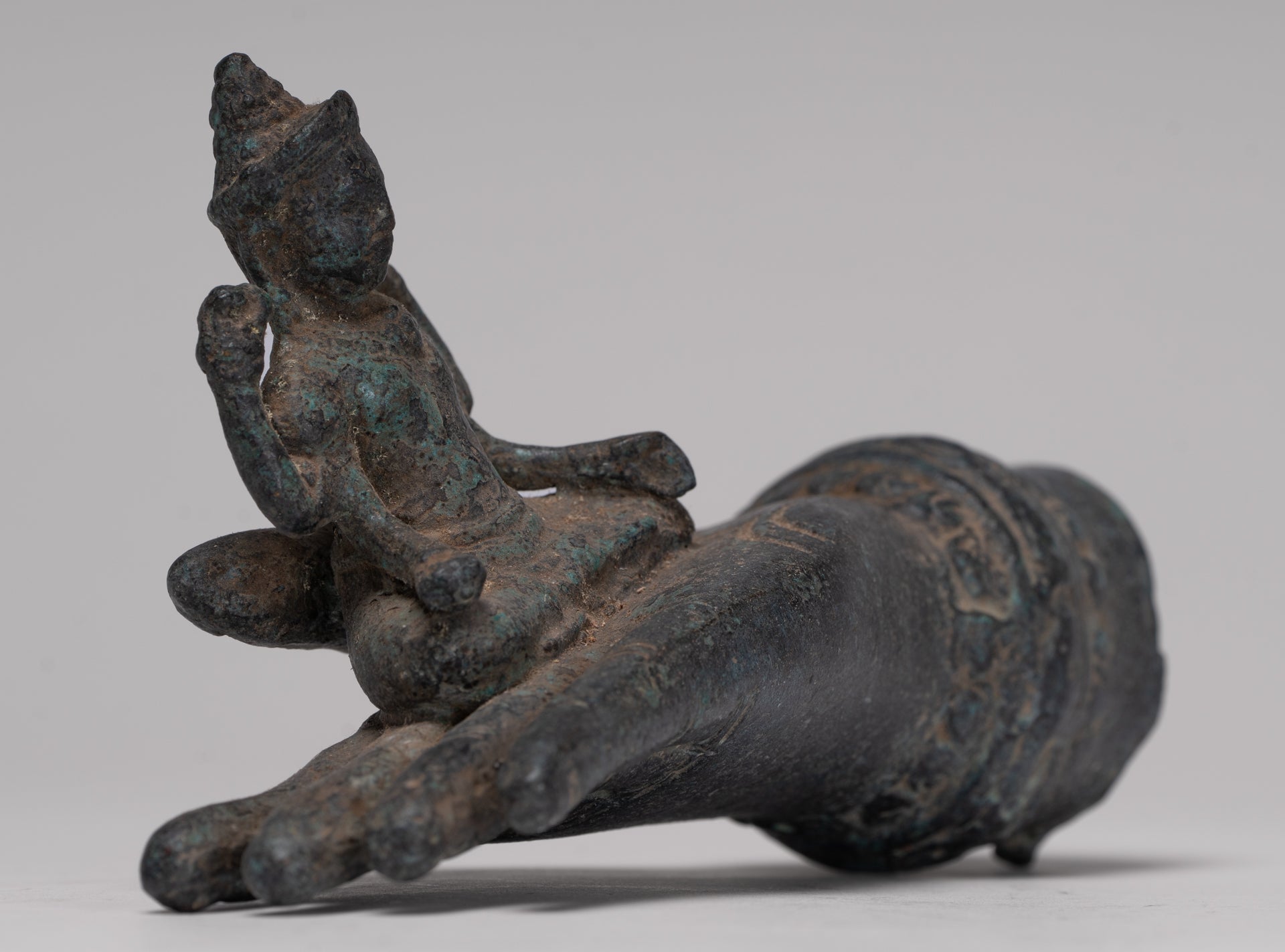 Freestanding Antique Khmer Style Bronze Angkor Wat Hand & Brahma - 15cm/6"