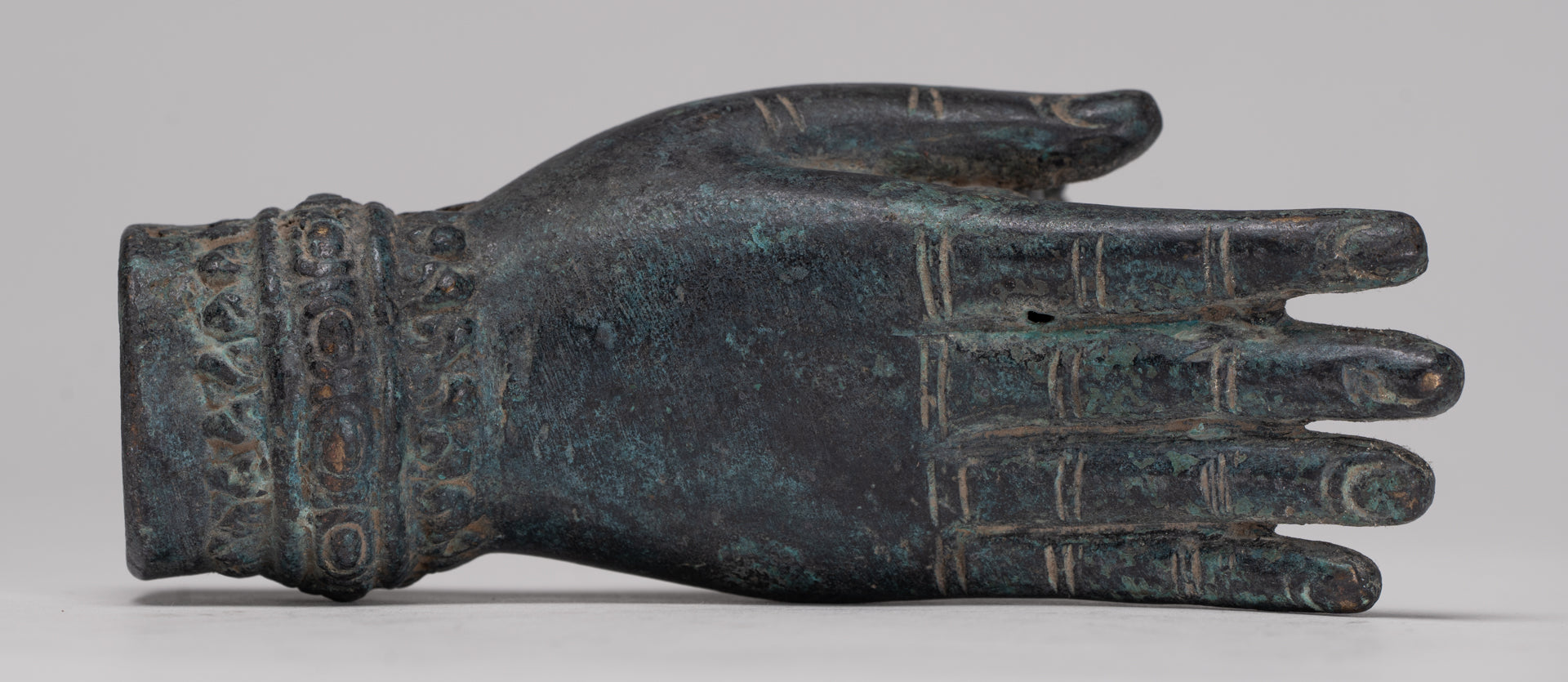 Freestanding Antique Khmer Style Bronze Koh Ker Hand & Brahma - 14cm/6"