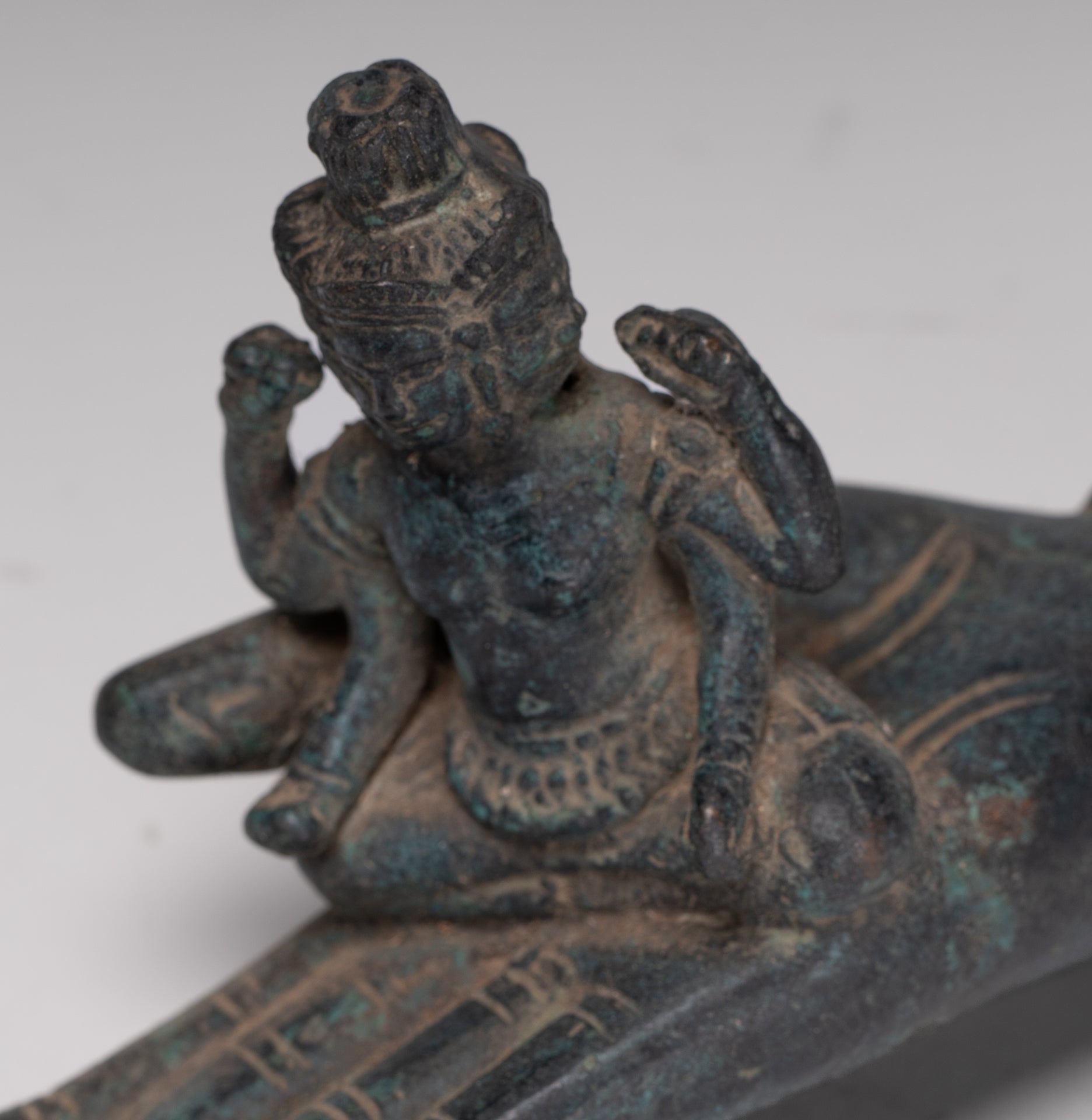 Freestanding Antique Khmer Style Bronze Koh Ker Hand & Brahma - 14cm/6"