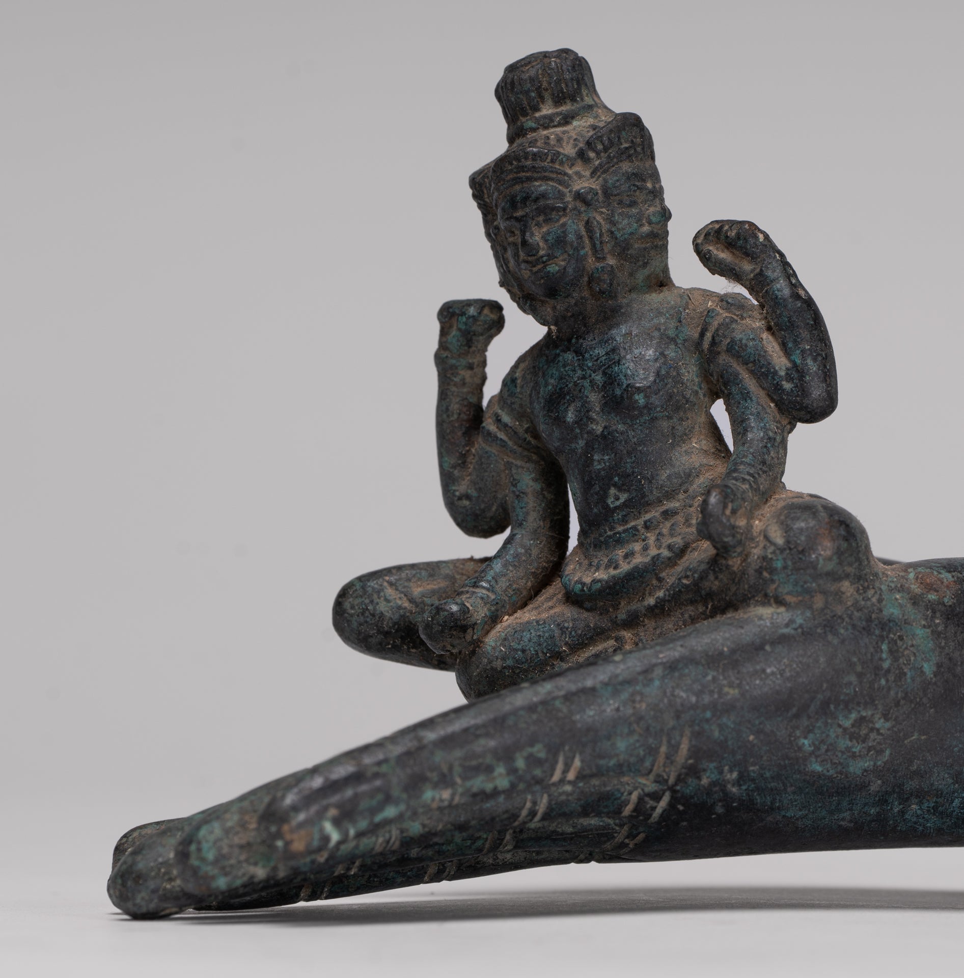 Freestanding Antique Khmer Style Bronze Koh Ker Hand & Brahma - 14cm/6"