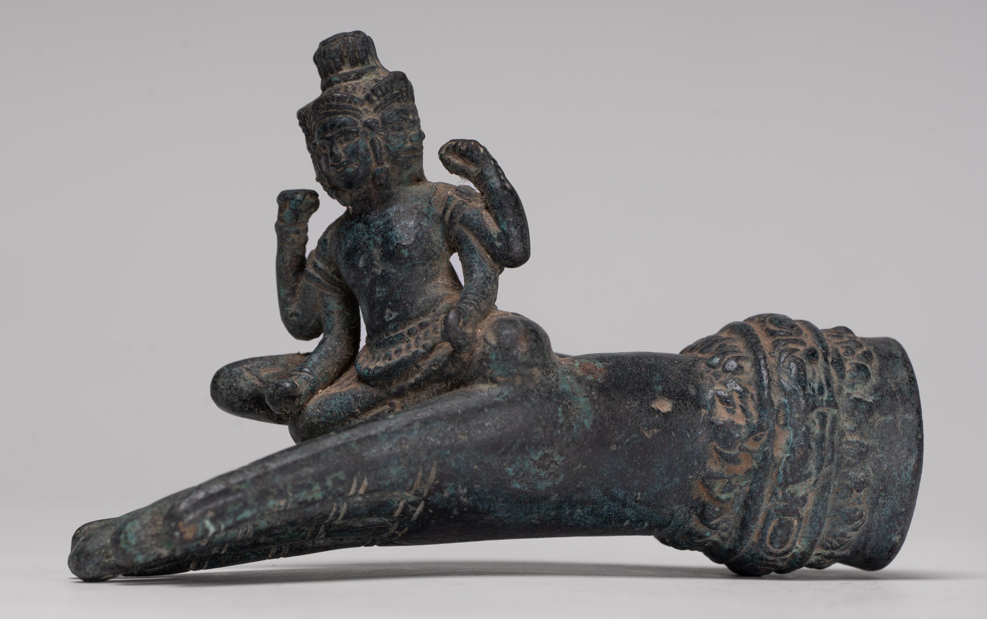 Freestanding Antique Khmer Style Bronze Koh Ker Hand & Brahma - 14cm/6"