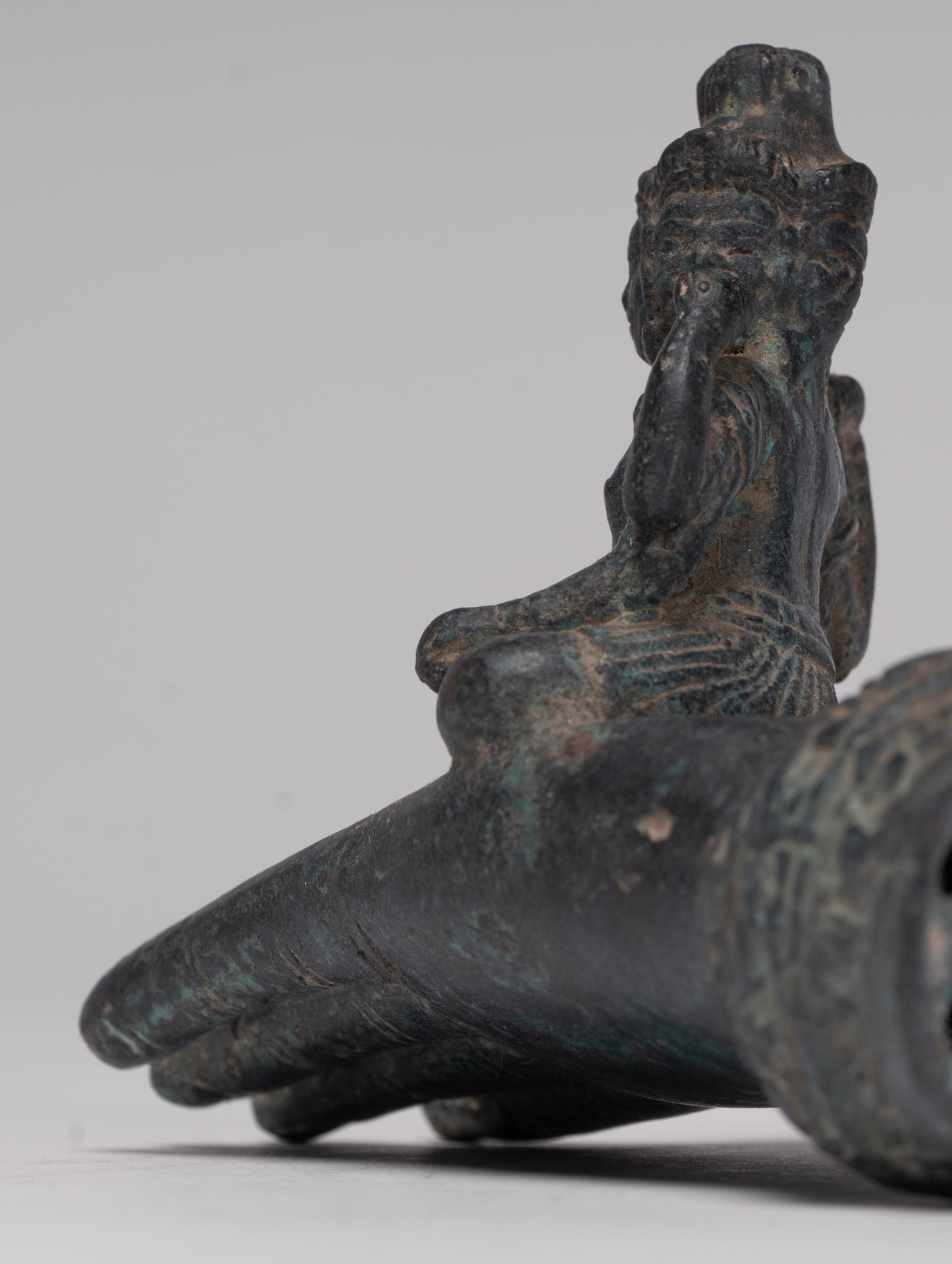 Freestanding Antique Khmer Style Bronze Koh Ker Hand & Brahma - 14cm/6"