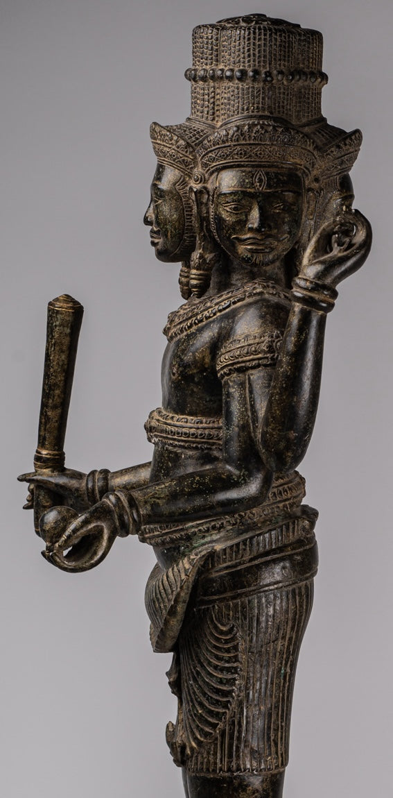 Statua Brahma - Antique Khmer Style Koh Ker in piedi Bronzo Brahma - Creazione di Dio indù - 94 cm/38 "