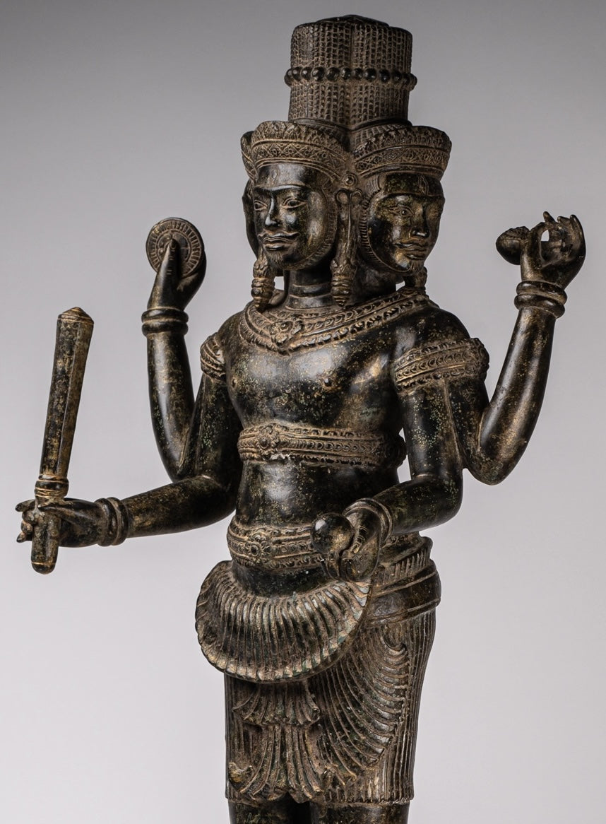Statua Brahma - Antique Khmer Style Koh Ker in piedi Bronzo Brahma - Creazione di Dio indù - 94 cm/38 "