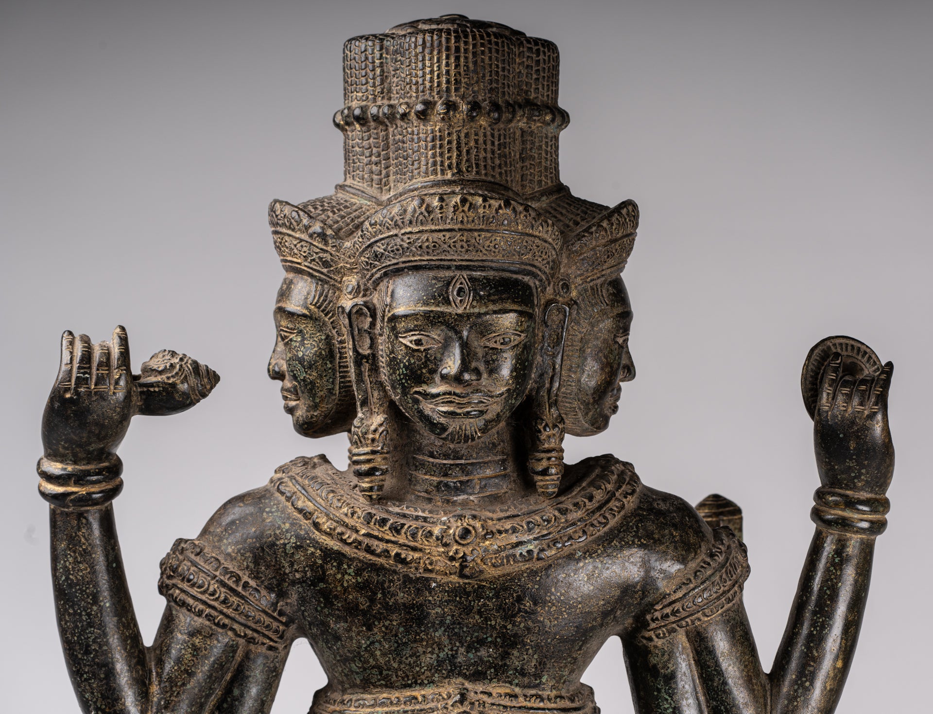 Statua Brahma - Antique Khmer Style Koh Ker in piedi Bronzo Brahma - Creazione di Dio indù - 94 cm/38 "