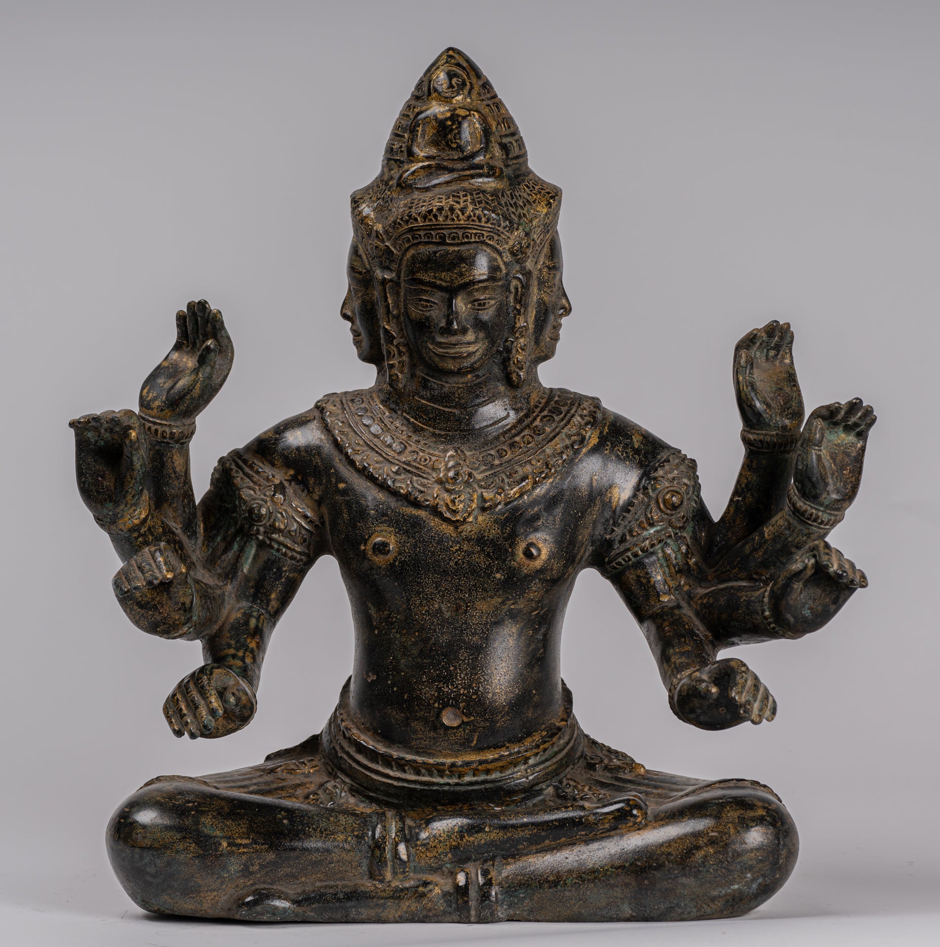 Antique Khmer Style Seated Bronze Bodhisattva Avalokiteshvara Statue - 36cm/14"