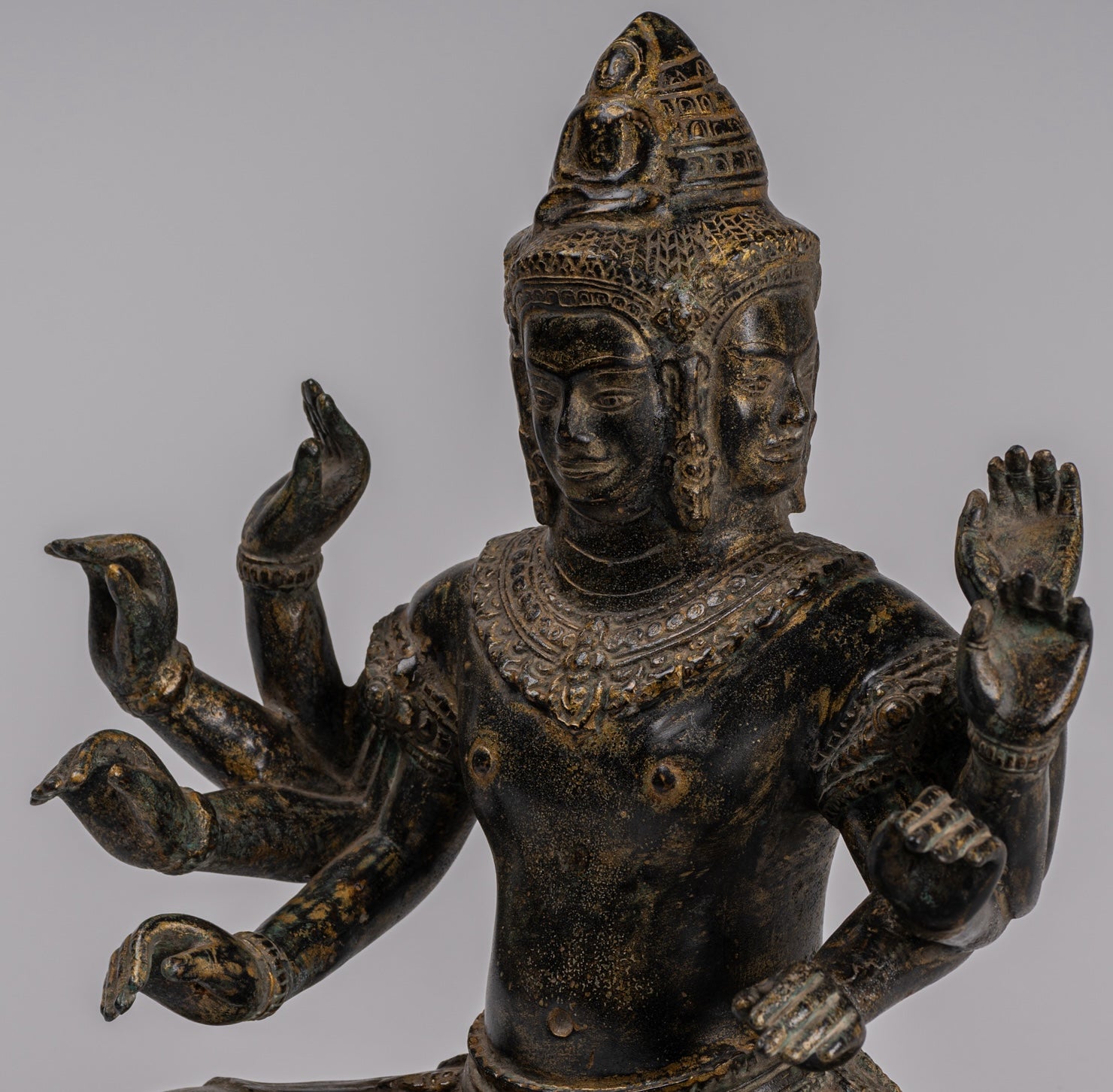 Antique Khmer Style Seated Bronze Bodhisattva Avalokiteshvara Statue - 36cm/14"