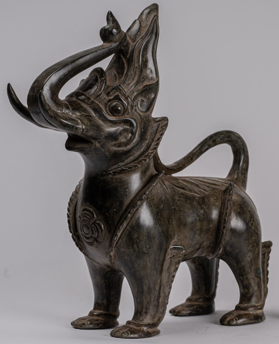 Bronzo di bronzo BRONZE BERMESE antico Lions (coppia) - 29 cm/12 "