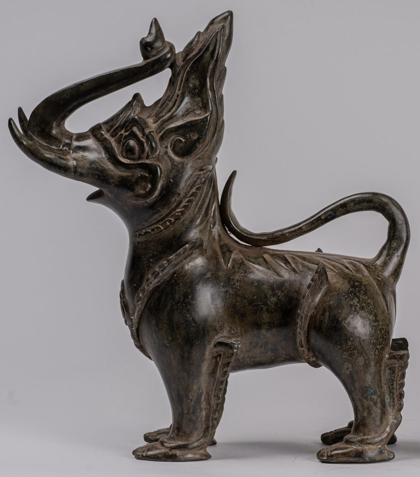 Bronzo di bronzo BRONZE BERMESE antico Lions (coppia) - 29 cm/12 "