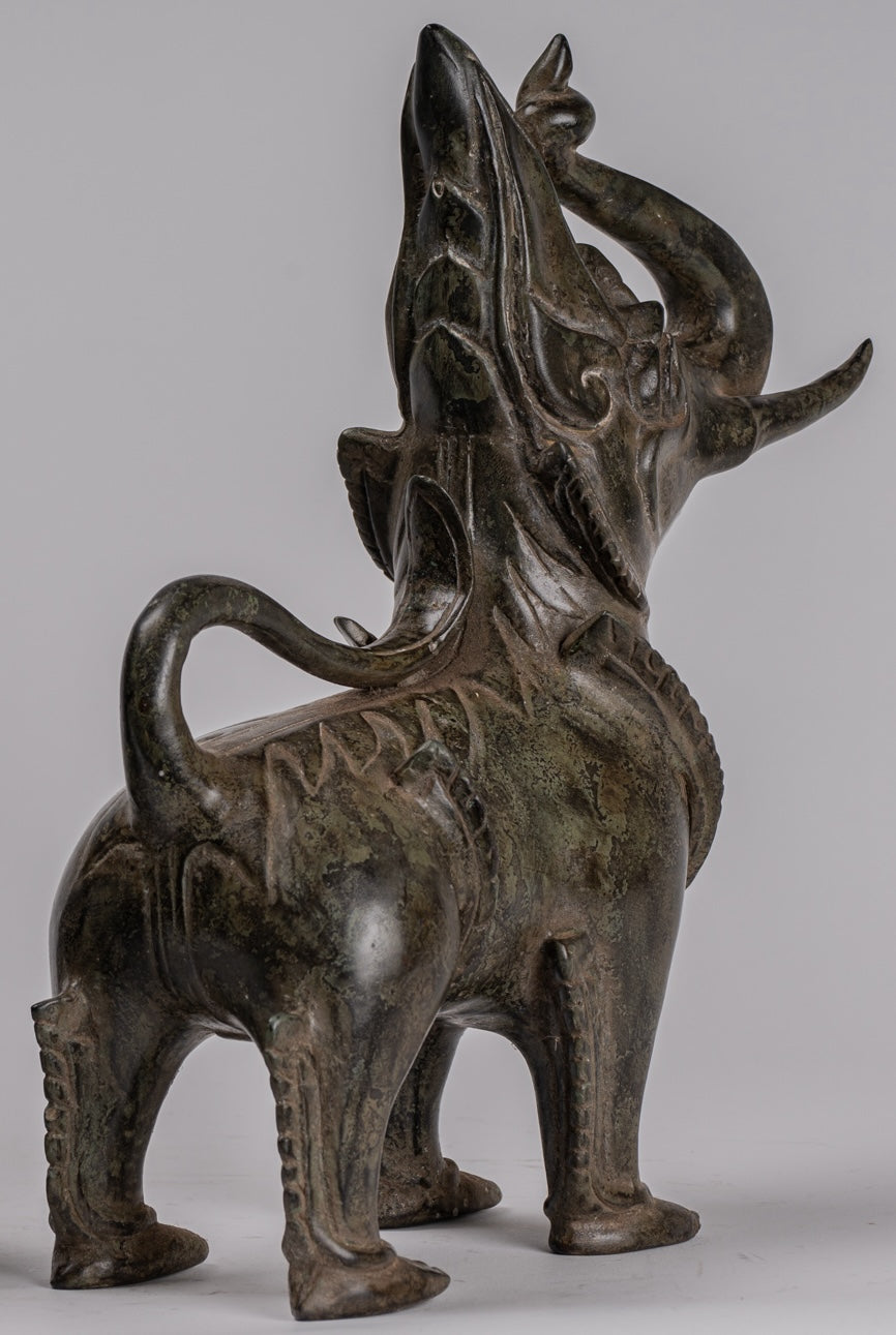 Bronzo di bronzo BRONZE BERMESE antico Lions (coppia) - 29 cm/12 "