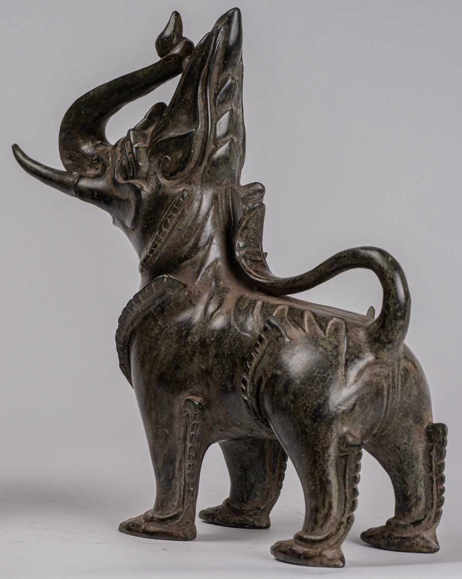 Bronzo di bronzo BRONZE BERMESE antico Lions (coppia) - 29 cm/12 "