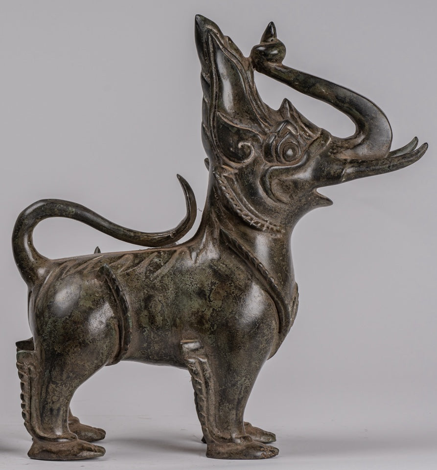 Bronzo di bronzo BRONZE BERMESE antico Lions (coppia) - 29 cm/12 "