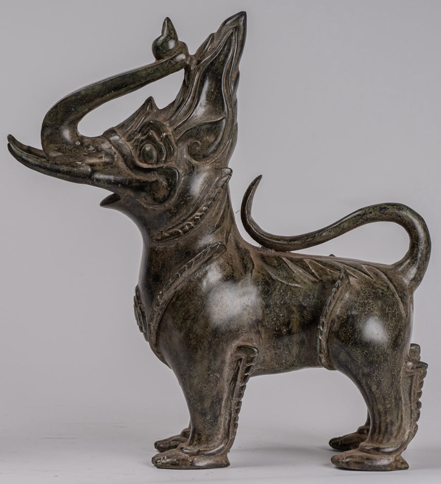 Bronzo di bronzo BRONZE BERMESE antico Lions (coppia) - 29 cm/12 "