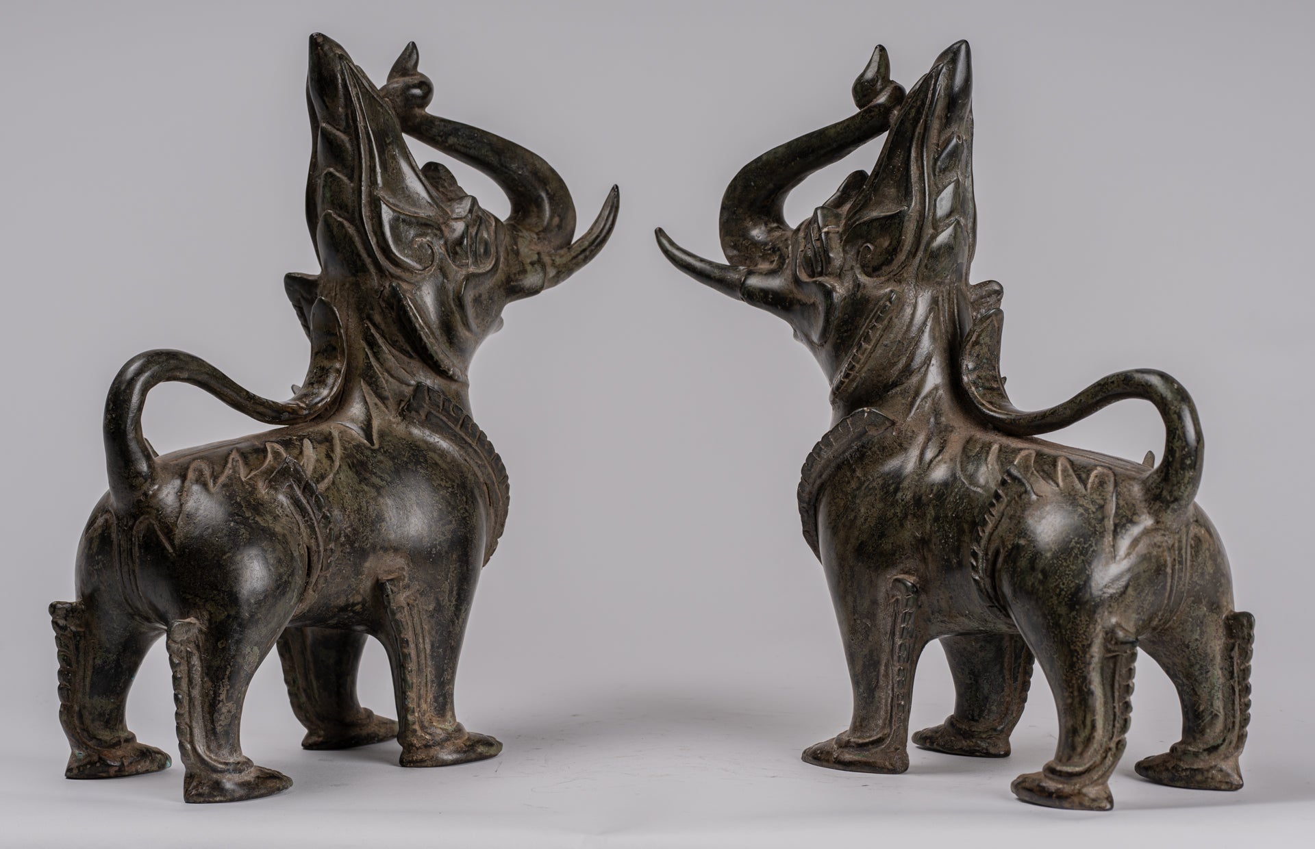 Bronzo di bronzo BRONZE BERMESE antico Lions (coppia) - 29 cm/12 "